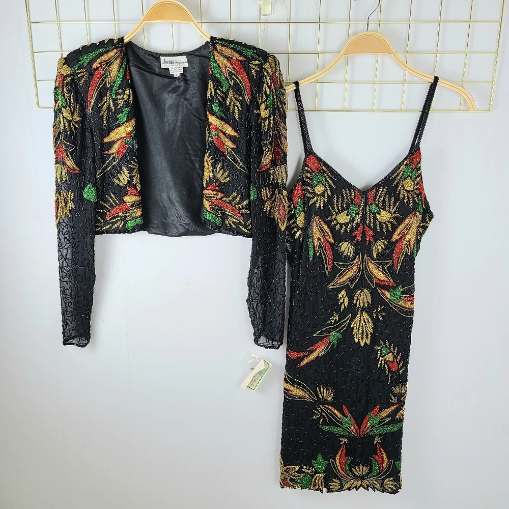 NWT JASDEE Beaded Vintage Bolero Jacket Dress Vintage Set
